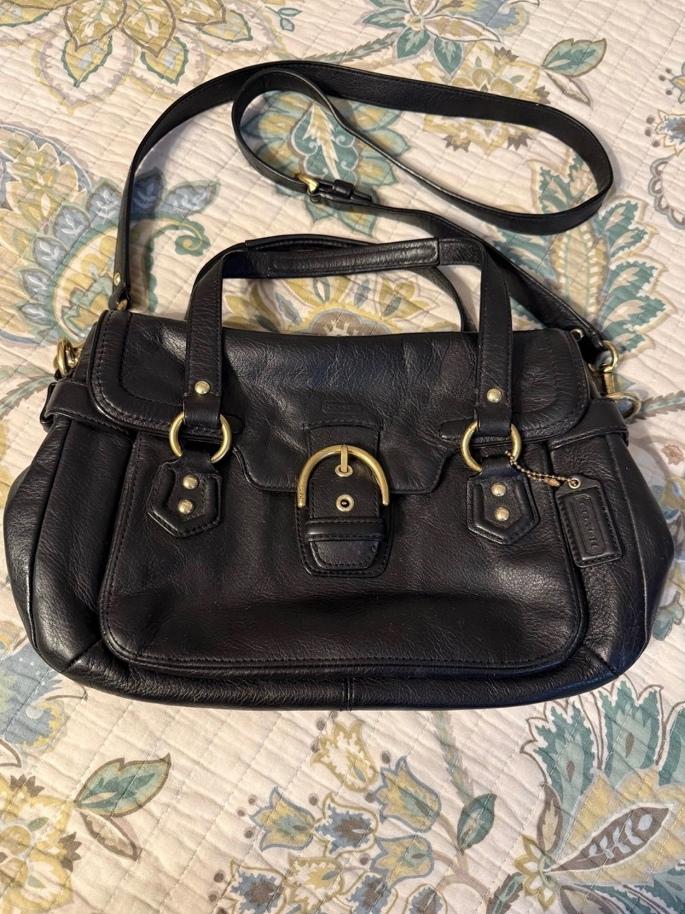Coach Black Leather Satchel with Signature Tag